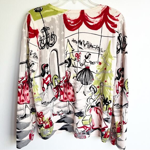 Christopher & Banks 1950s Scene Christmas Party Cardigan Size Medium - Picture 2 of 10